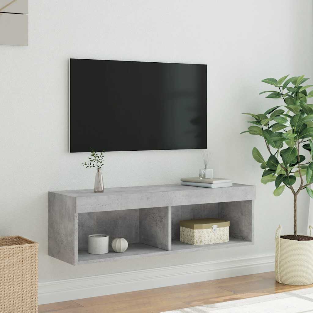 TV ormarić s LED svjetlima siva boja betona 100x30x30 cm