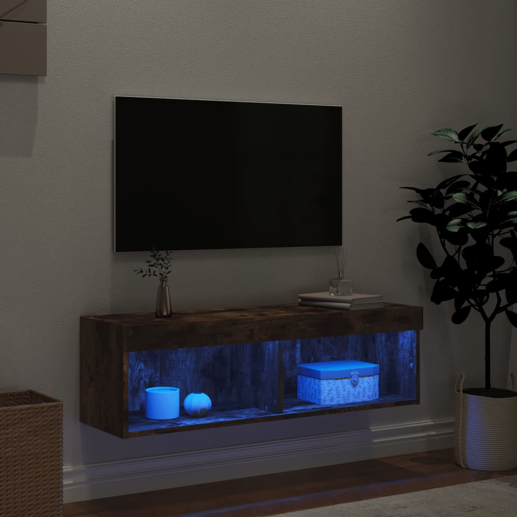 TV ormarić s LED svjetlima boja dimljenog hrasta 100x30x30 cm