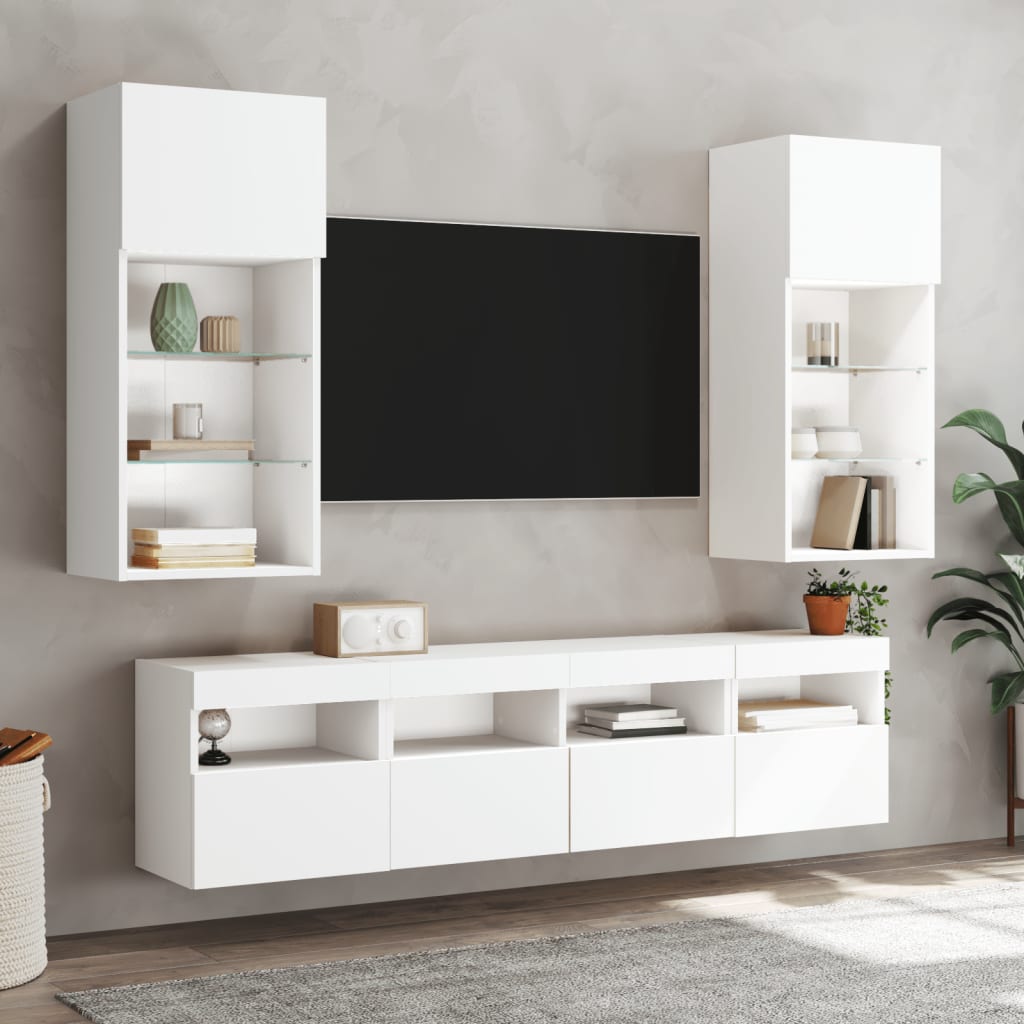 Zidni TV ormarići s LED svjetlima 2 kom bijeli 40x30x40 cm
