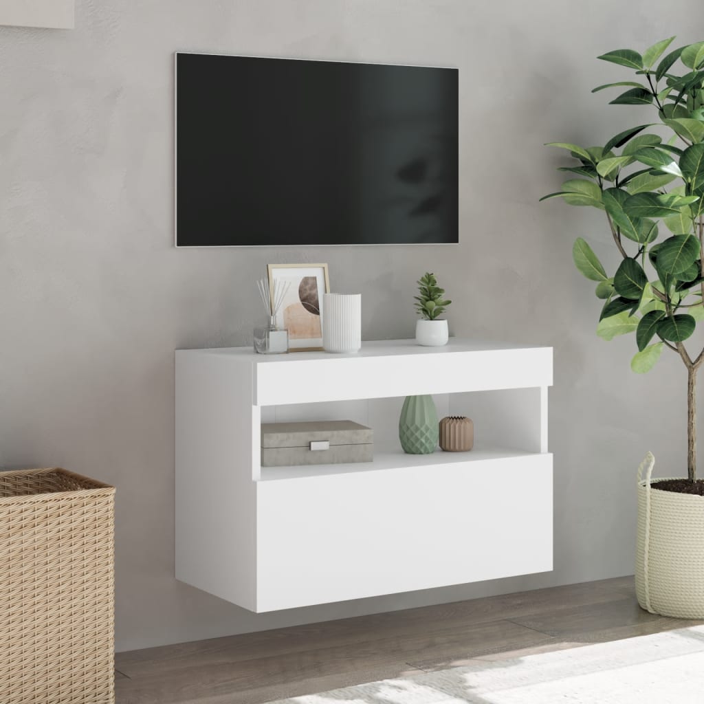Zidni TV ormarić s LED svjetlima bijeli 60x30x40 cm