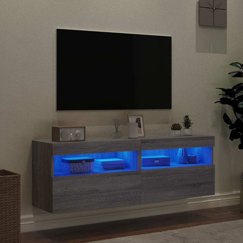 Zidni TV ormarići LED 2 kom siva boja hrasta 60x30x40 cm