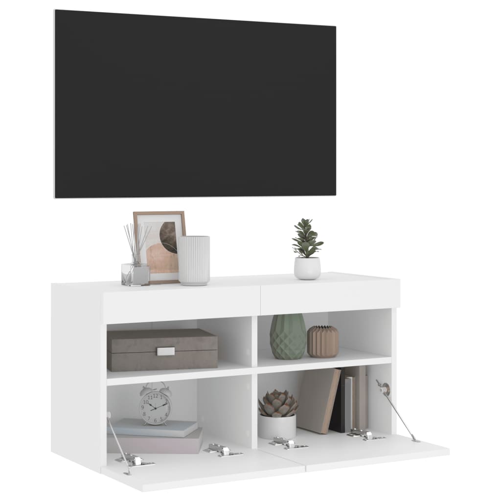 Zidni TV ormarić s LED svjetlima bijeli 80x30x40 cm