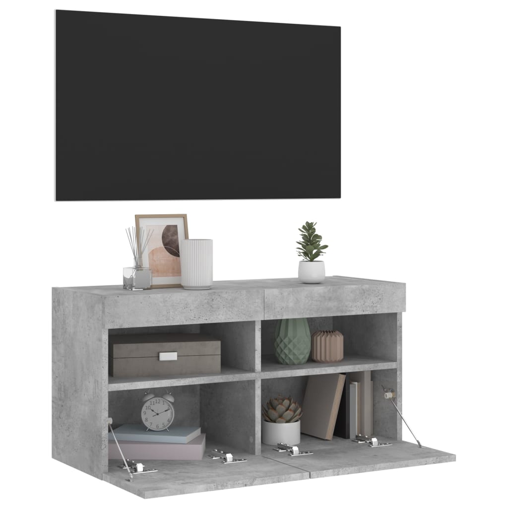 TV ormarić s LED svjetlima siva boja betona 80x30x40 cm