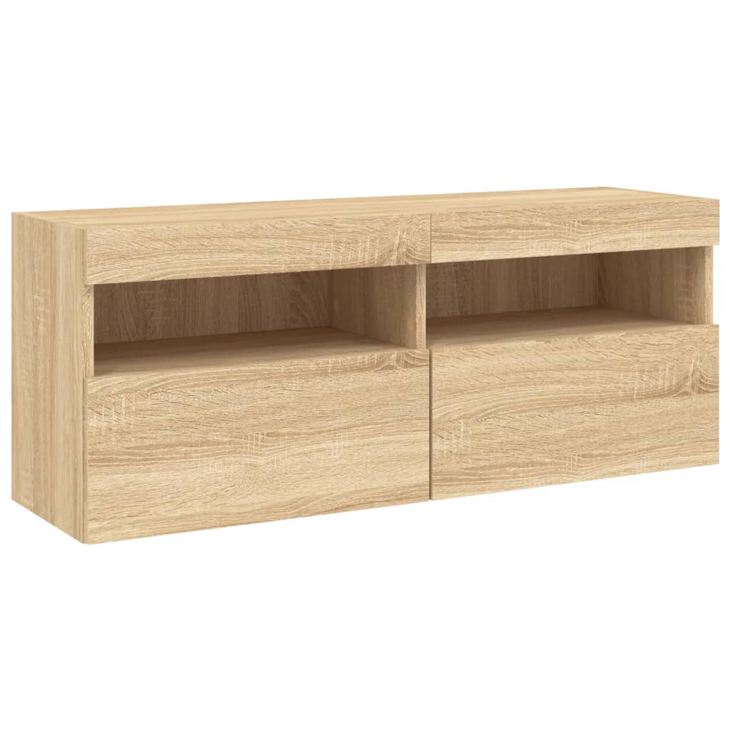 Zidni TV ormarić s LED svjetlima boja hrasta 100x30x40 cm