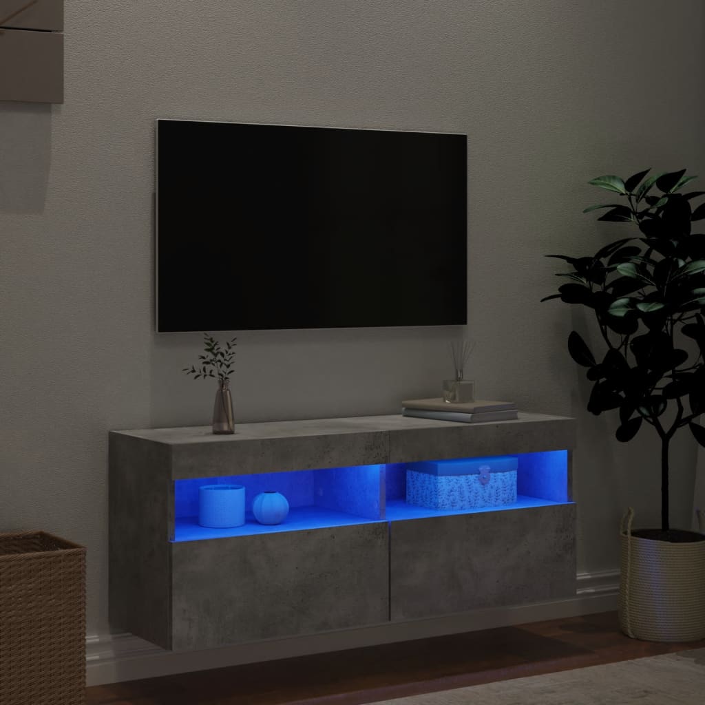 TV ormarić s LED svjetlima siva boja betona 100x30x40 cm
