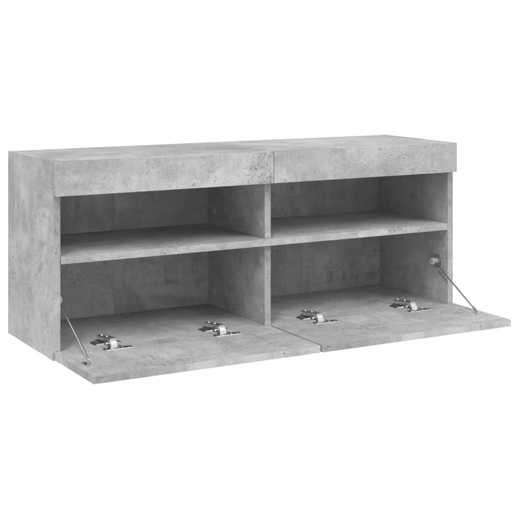 TV ormarić s LED svjetlima siva boja betona 100x30x40 cm