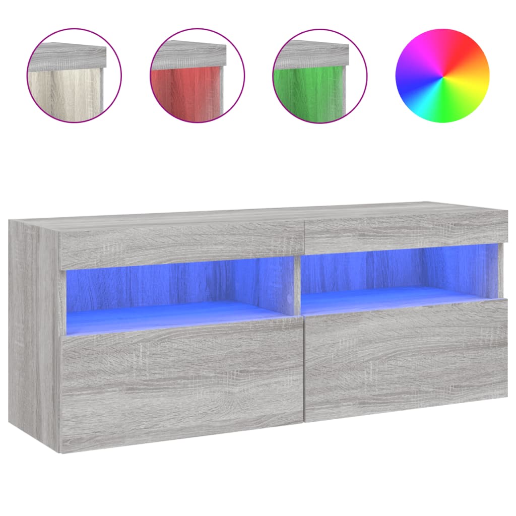 Zidni TV ormarić s LED svjetlima boja hrasta 100x30x40 cm