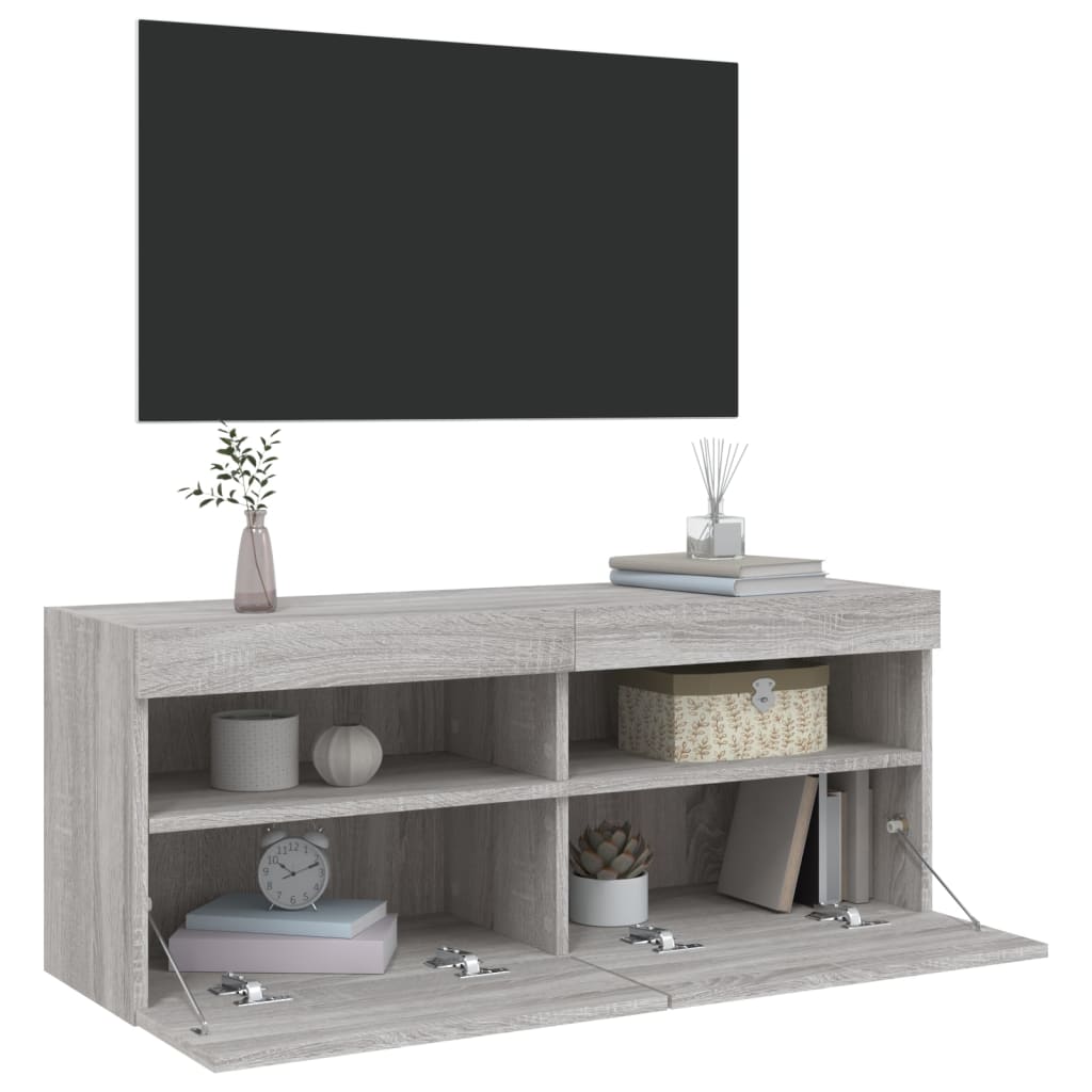 Zidni TV ormarić s LED svjetlima boja hrasta 100x30x40 cm