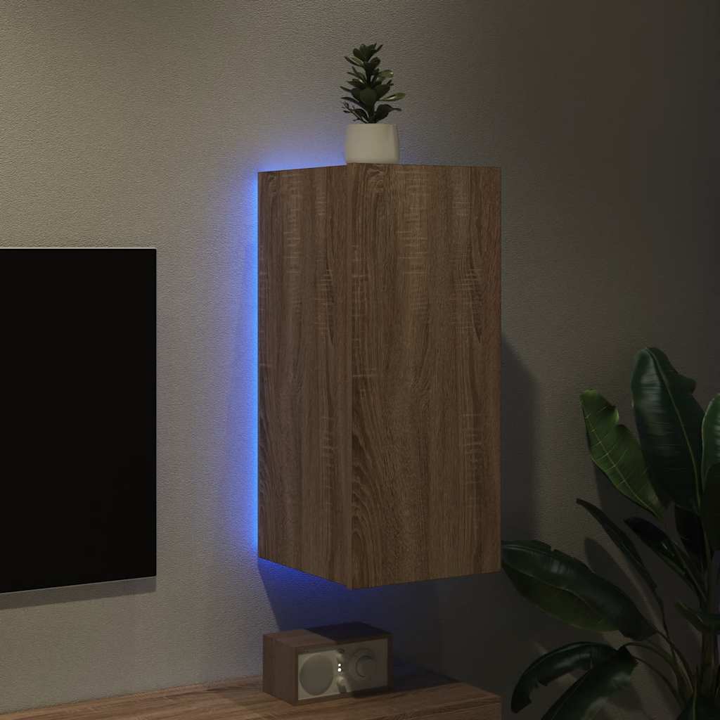 Zidni TV ormarić s LED svjetlima boja hrasta 30,5 x 35 x 70 cm