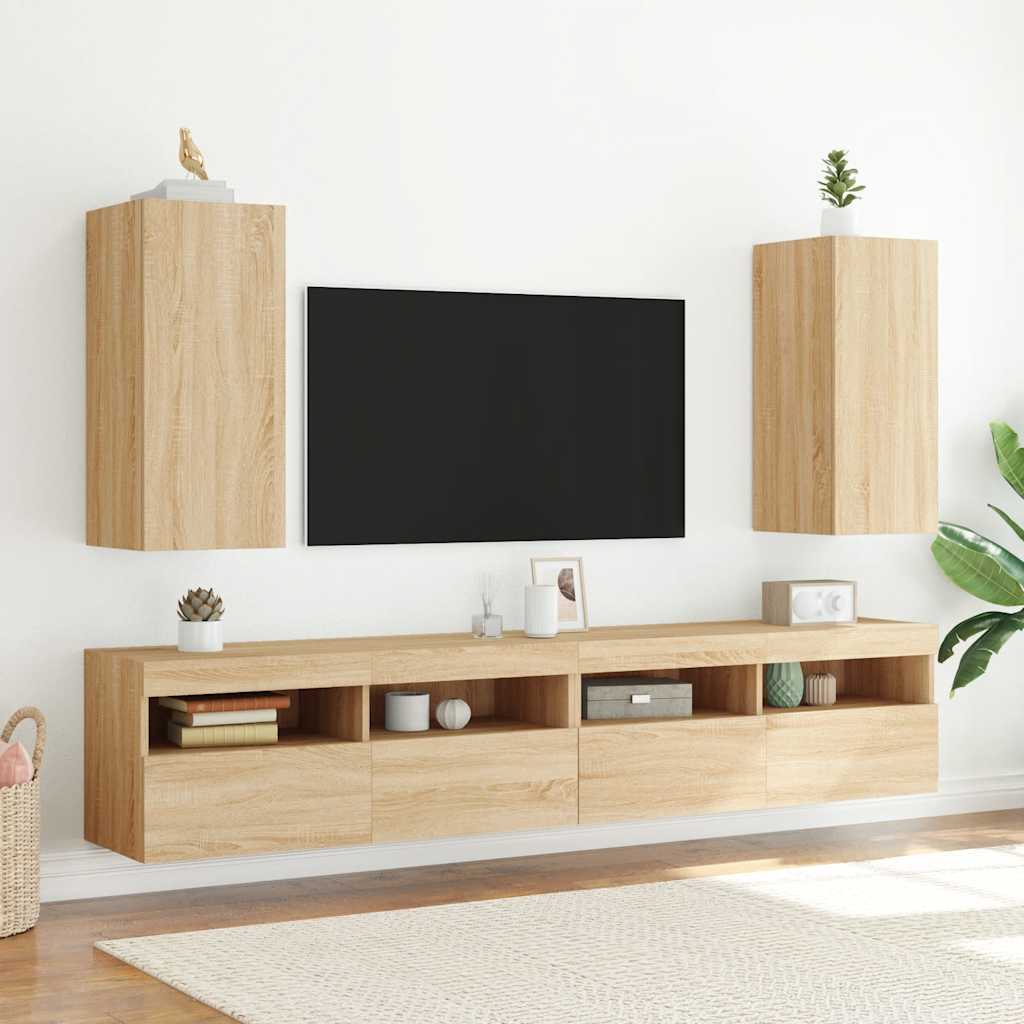 Zidni TV ormarić s LED svjetlima boja hrasta 30,5 x 35 x 70 cm