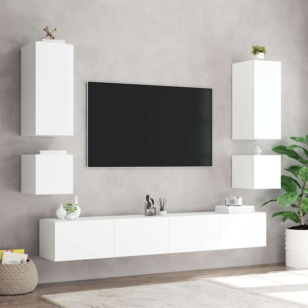 Zidni TV ormarići s LED svjetlima 2 kom bijeli 40,5x35x40 cm