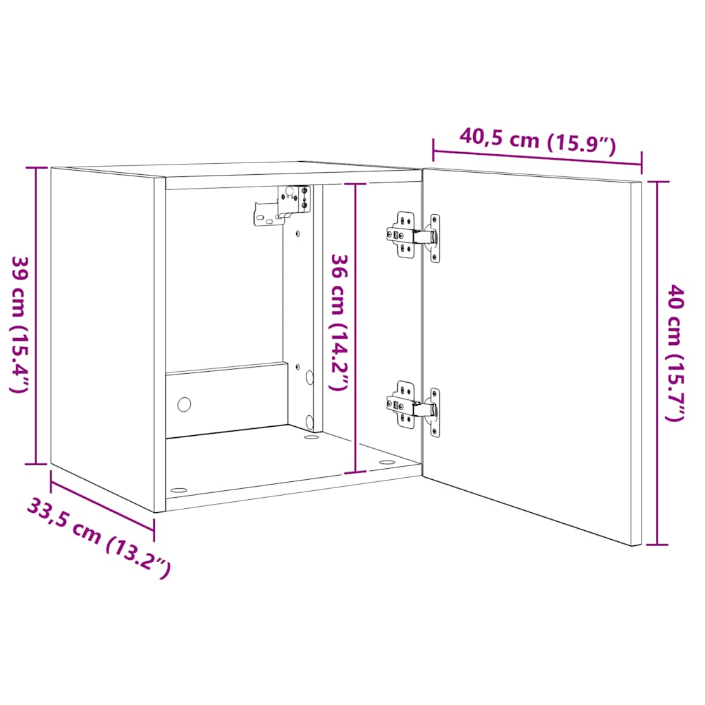 Zidni TV ormarić s LED svjetlima boja hrasta 40,5 x 35 x 40 cm