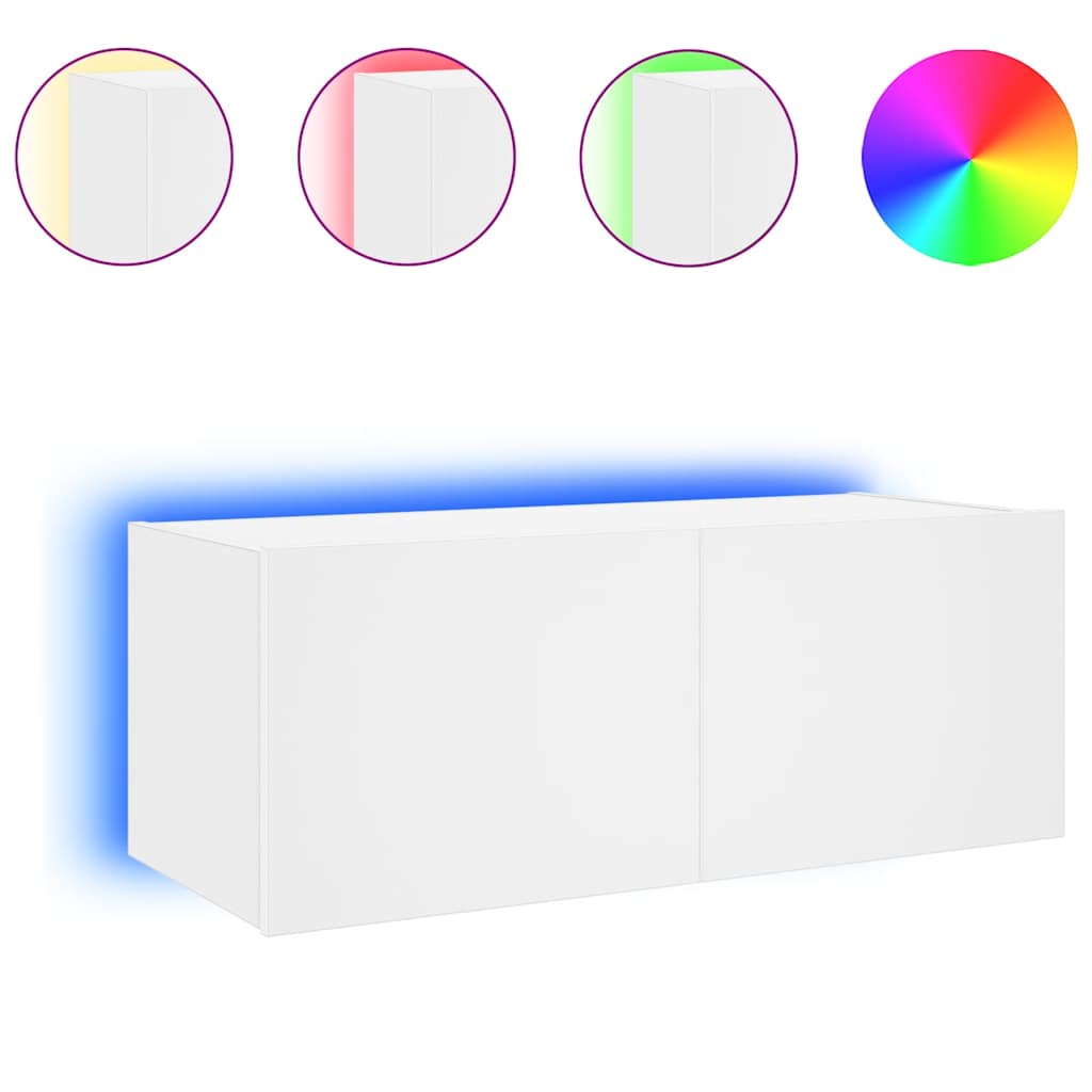 Zidni TV ormarić s LED svjetlima bijeli 80x35x31 cm