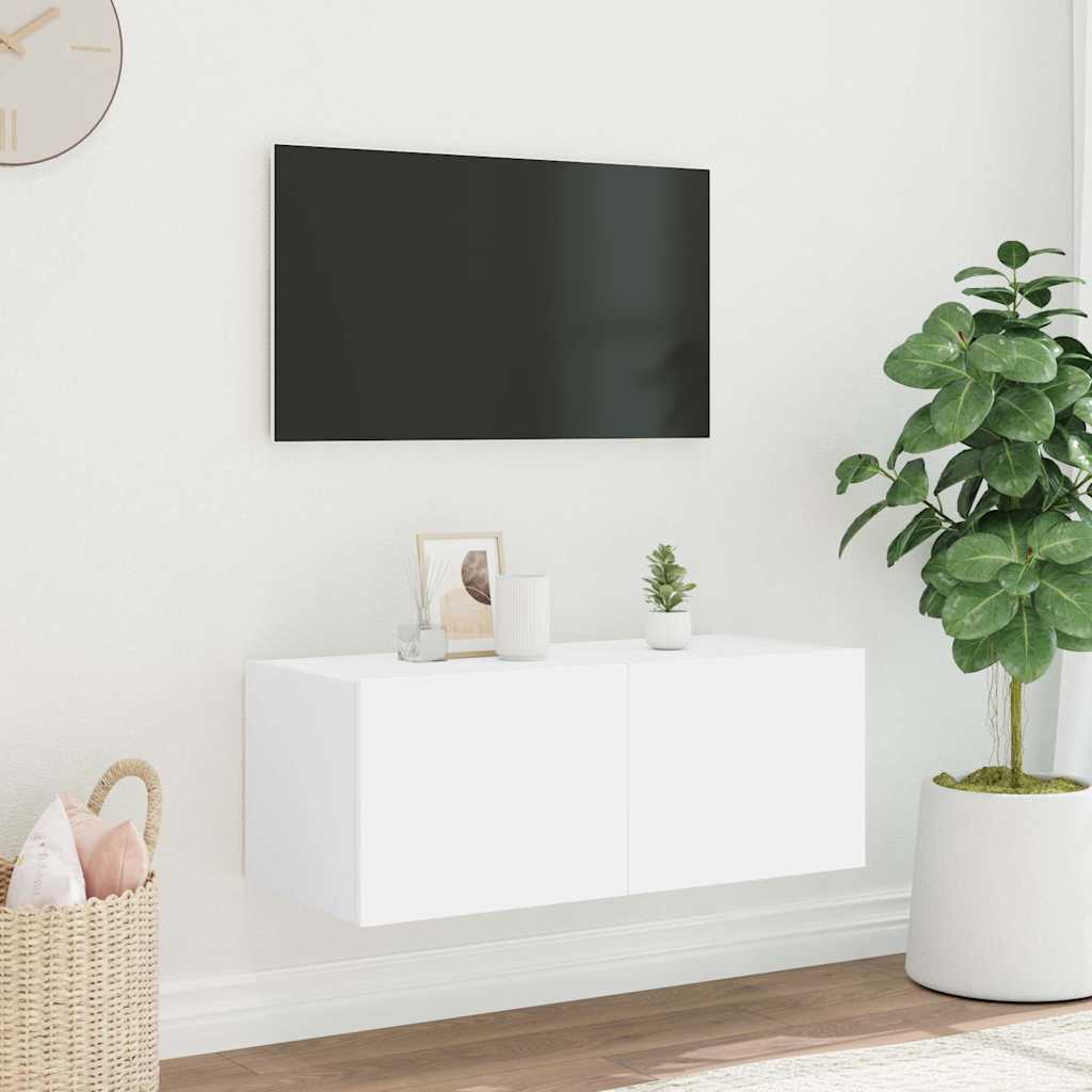 Zidni TV ormarić s LED svjetlima bijeli 80x35x31 cm
