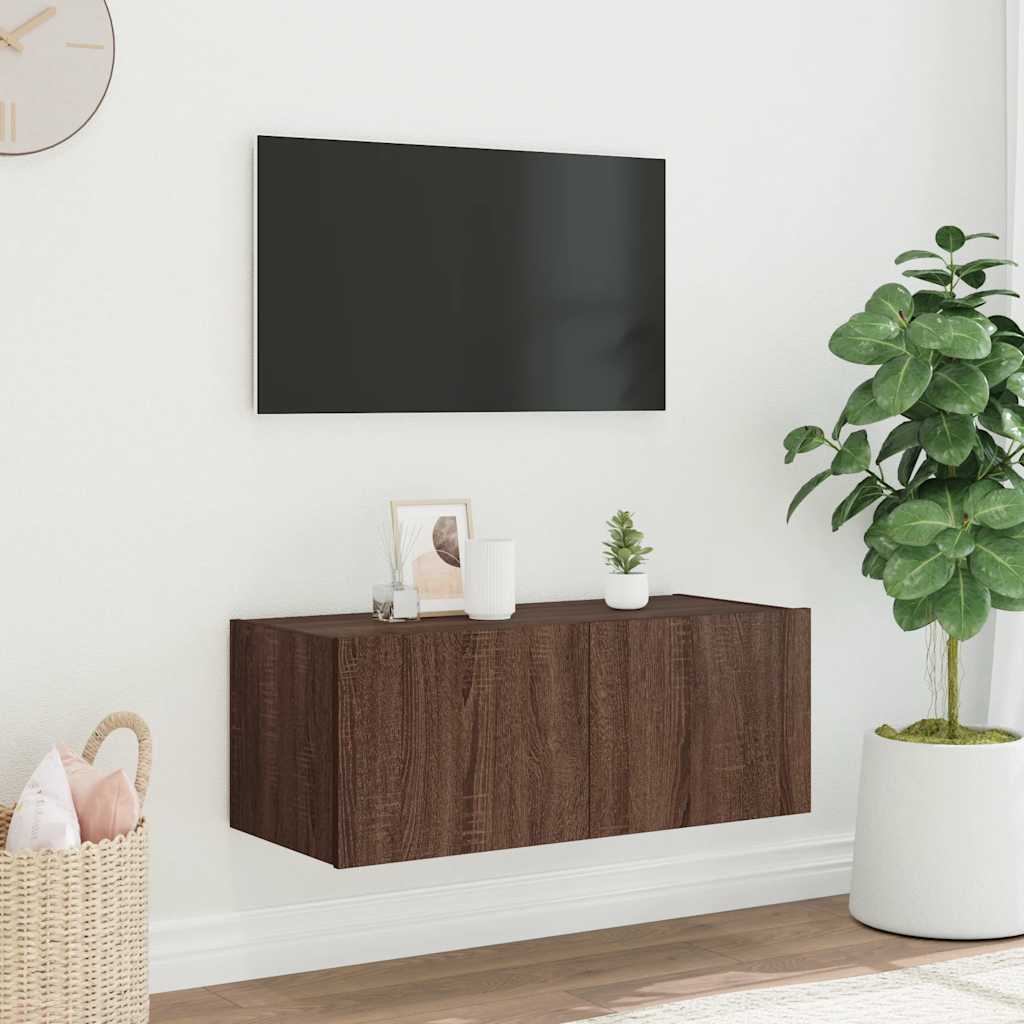 Zidni TV ormarić s LED svjetlima boja hrasta 80x35x31 cm