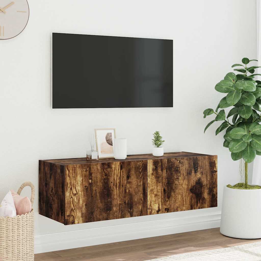 Zidni TV ormarić s LED svjetlima boja hrasta 100 x 35 x 31 cm