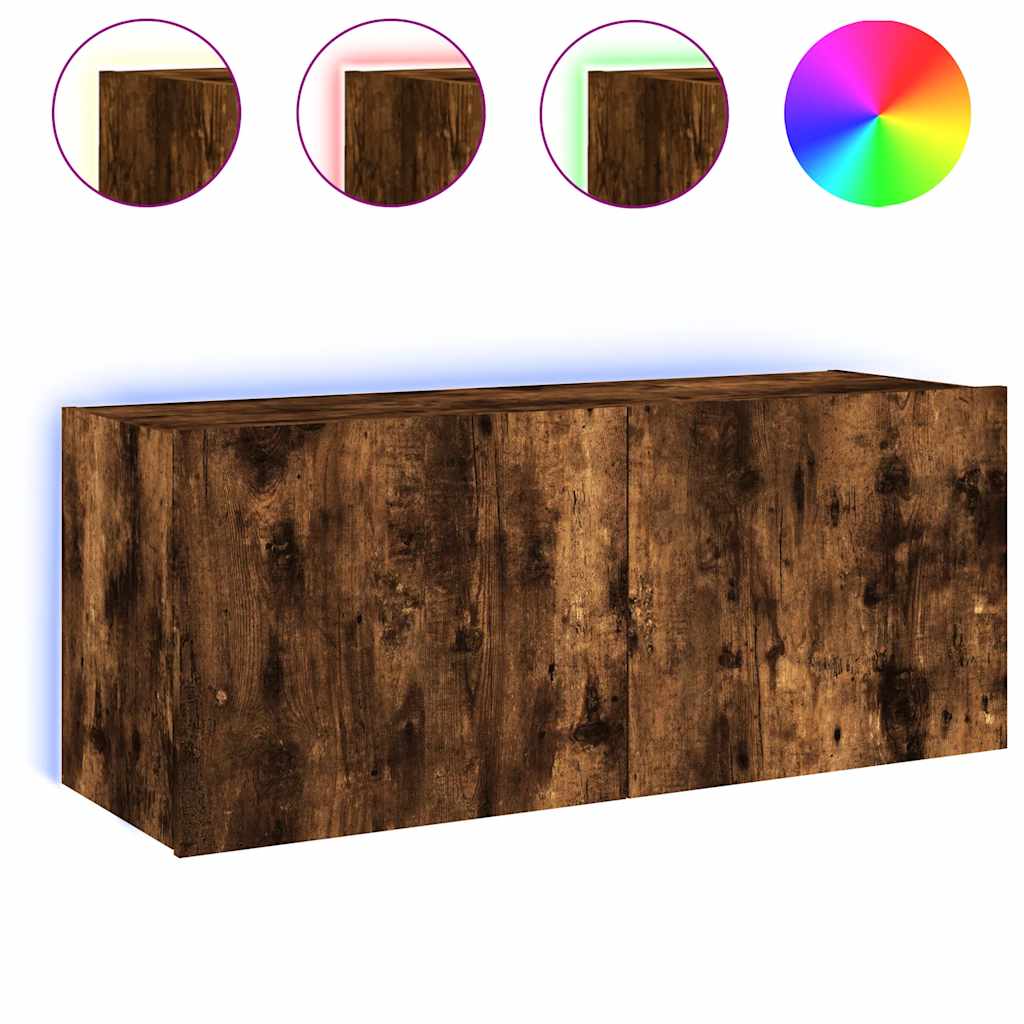 Zidni TV ormarić s LED svjetlima boja hrasta 100 x 35 x 41 cm