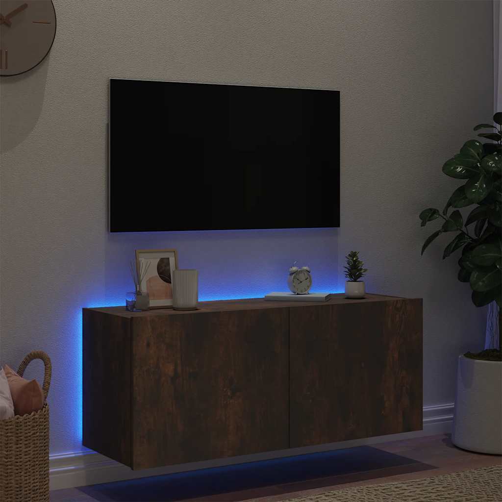 Zidni TV ormarić s LED svjetlima boja hrasta 100 x 35 x 41 cm