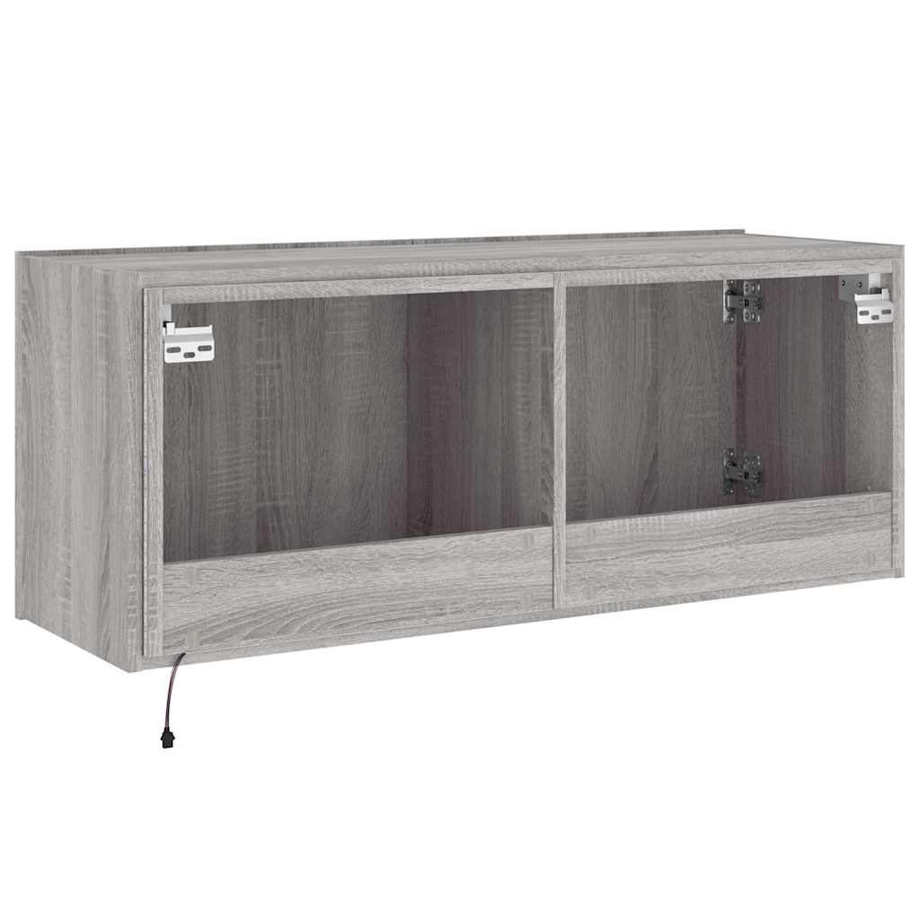 Zidni TV ormarić s LED svjetlima siva boja hrasta 100x35x41 cm