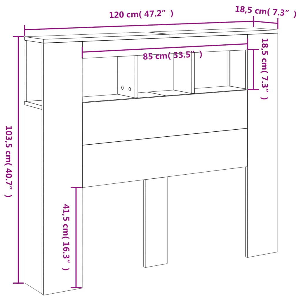 LED uzglavlje bijelo 120x18,5x103,5 cm konstruirano drvo