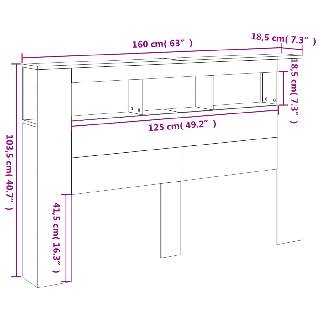 LED uzglavlje boja hrasta 160x18,5x103,5 cm konstruirano drvo