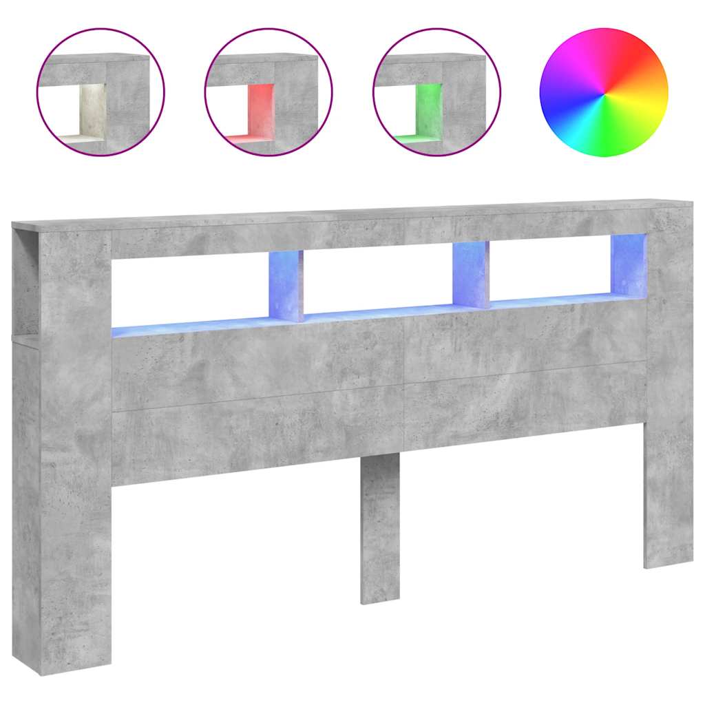 LED uzglavlje siva boja betona 200x18,5x103,5 cm