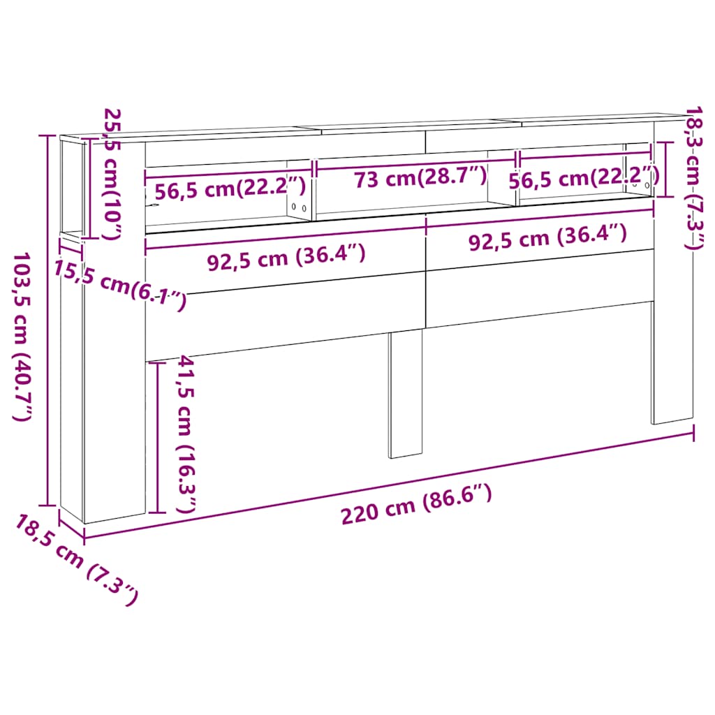LED uzglavlje bijelo 220x18,5x103,5 cm konstruirano drvo