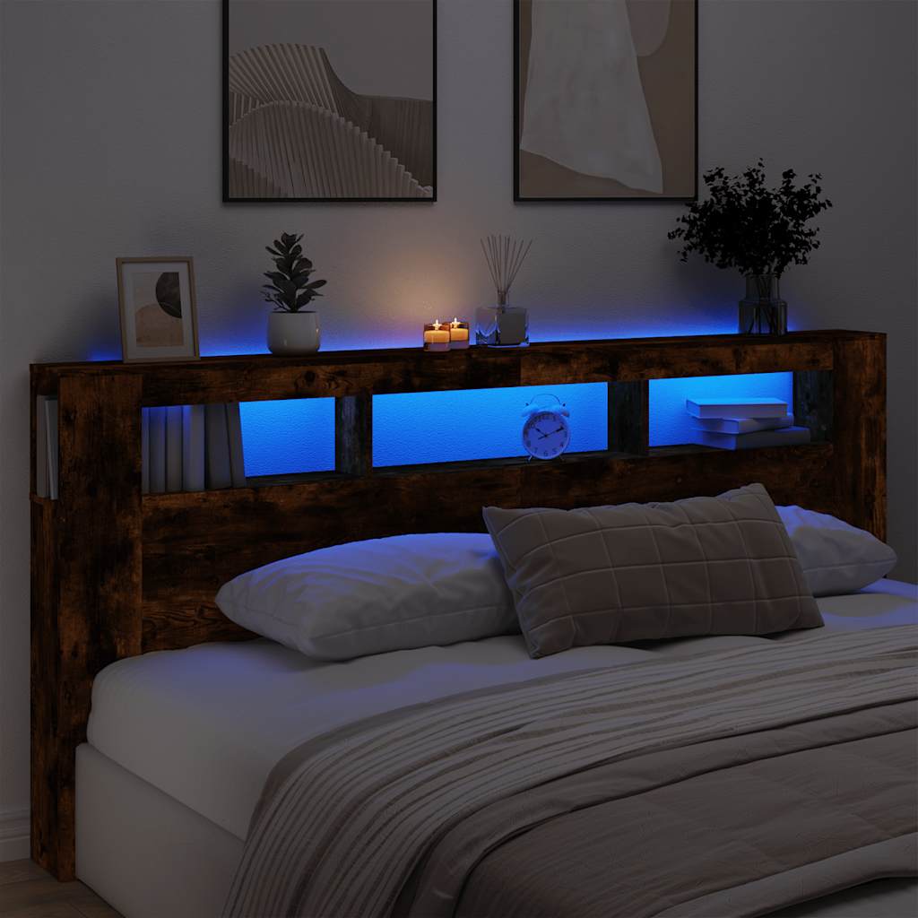 LED uzglavlje boja dimljenog hrasta 220x18,5x103,5 cm