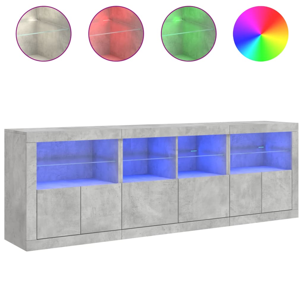 Komoda s LED svjetlima siva boja betona 202x37x67 cm