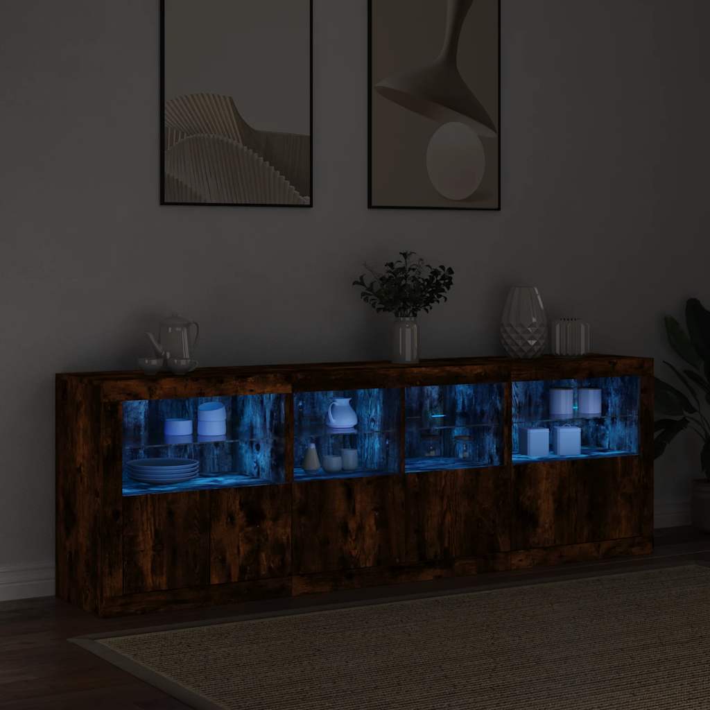 Komoda s LED svjetlima boja dimljenog hrasta 202x37x67 cm