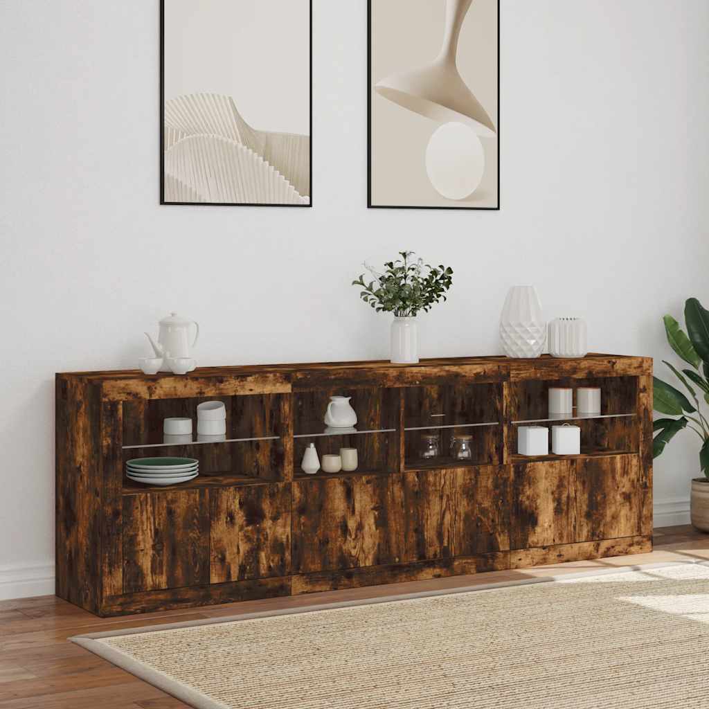 Komoda s LED svjetlima boja dimljenog hrasta 202x37x67 cm