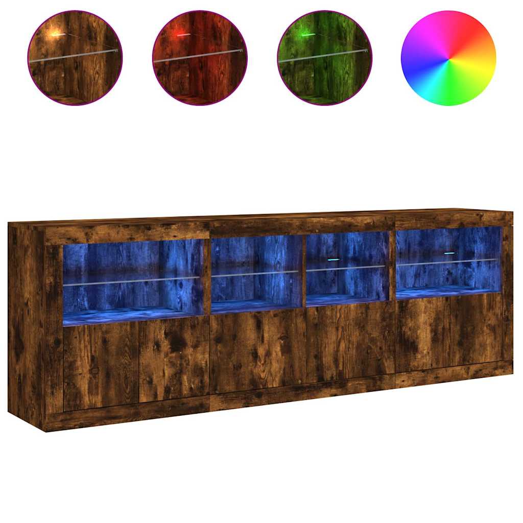 Komoda s LED svjetlima boja dimljenog hrasta 202x37x67 cm