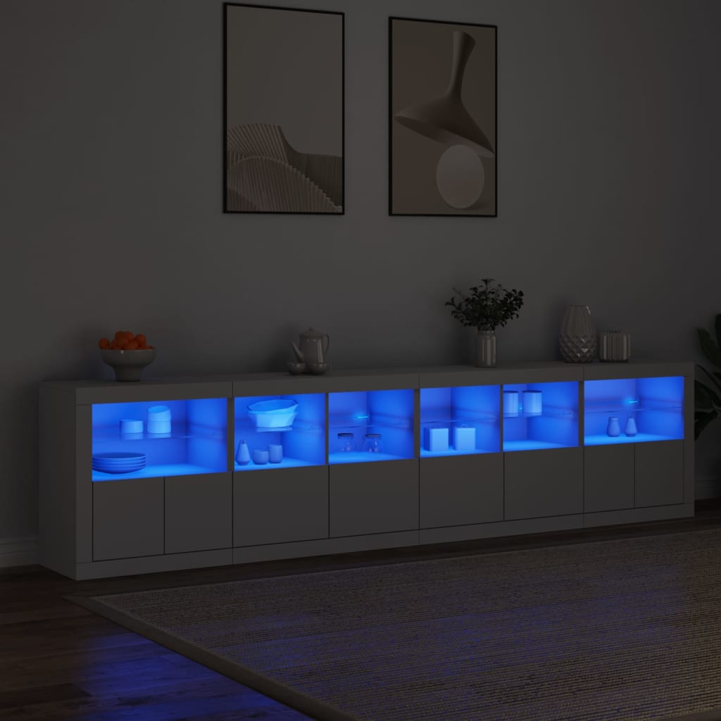 Komoda s LED svjetlima bijela 283x37x67 cm