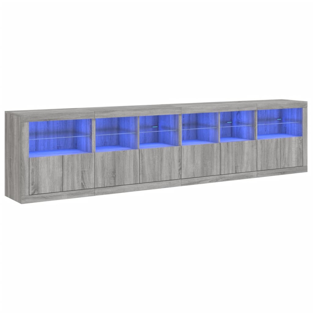 Komoda s LED svjetlima boja sivog hrasta 283x37x67 cm