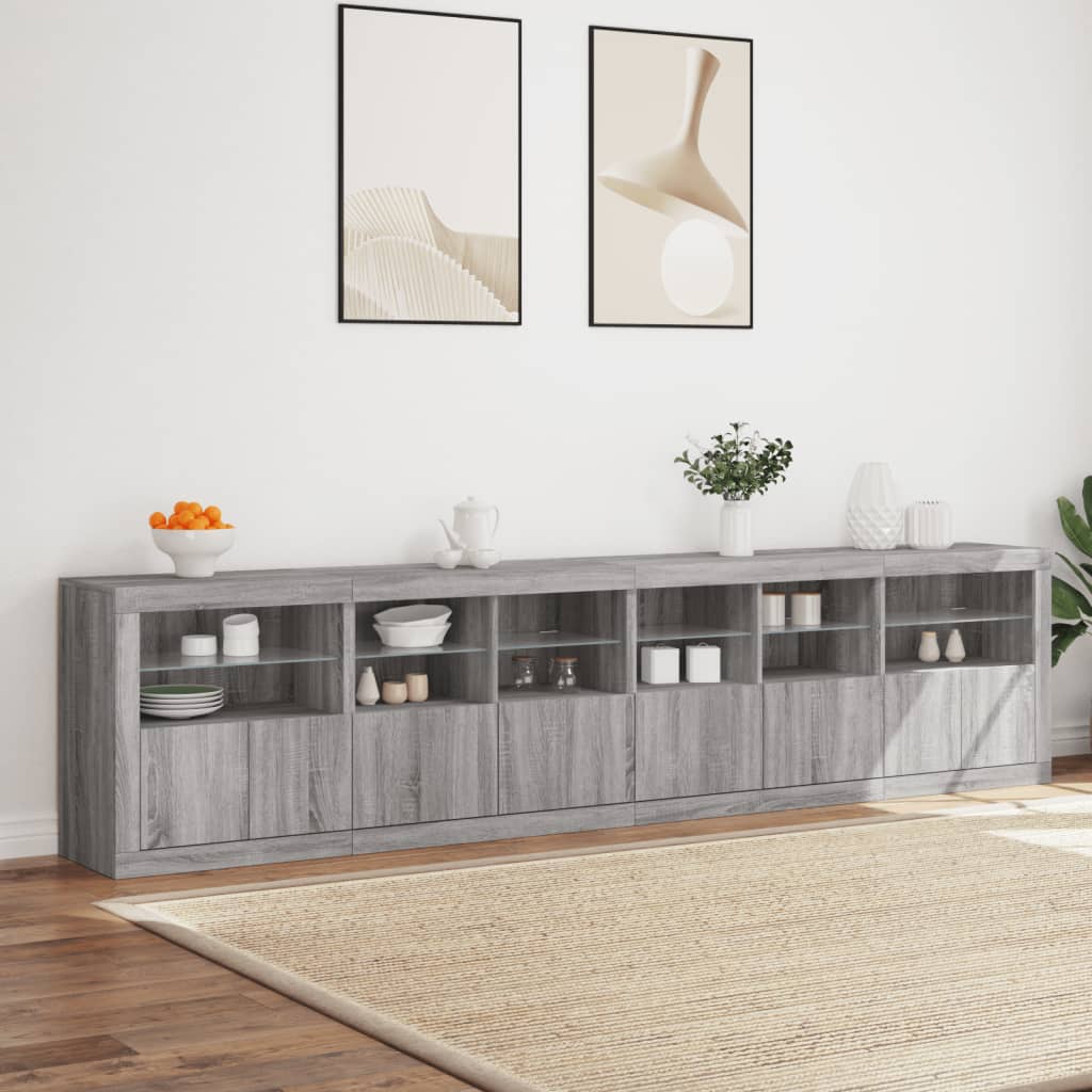 Komoda s LED svjetlima boja sivog hrasta 283x37x67 cm
