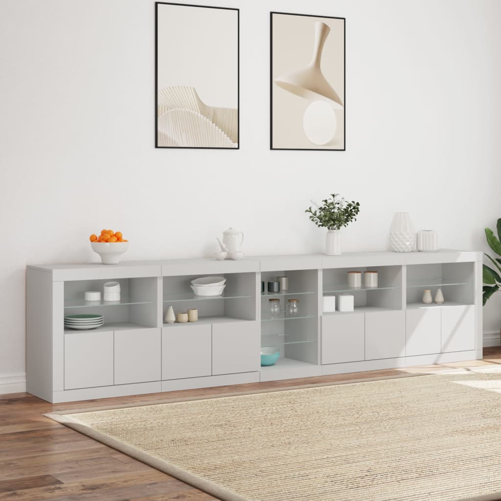 Komoda s LED svjetlima bijela 283x37x67 cm