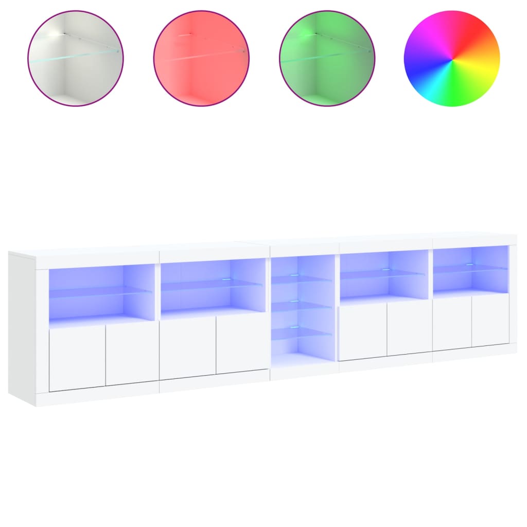 Komoda s LED svjetlima bijela 283x37x67 cm