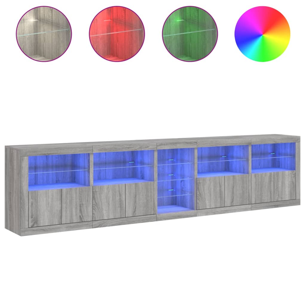 Komoda s LED svjetlima boja sivog hrasta 283x37x67 cm