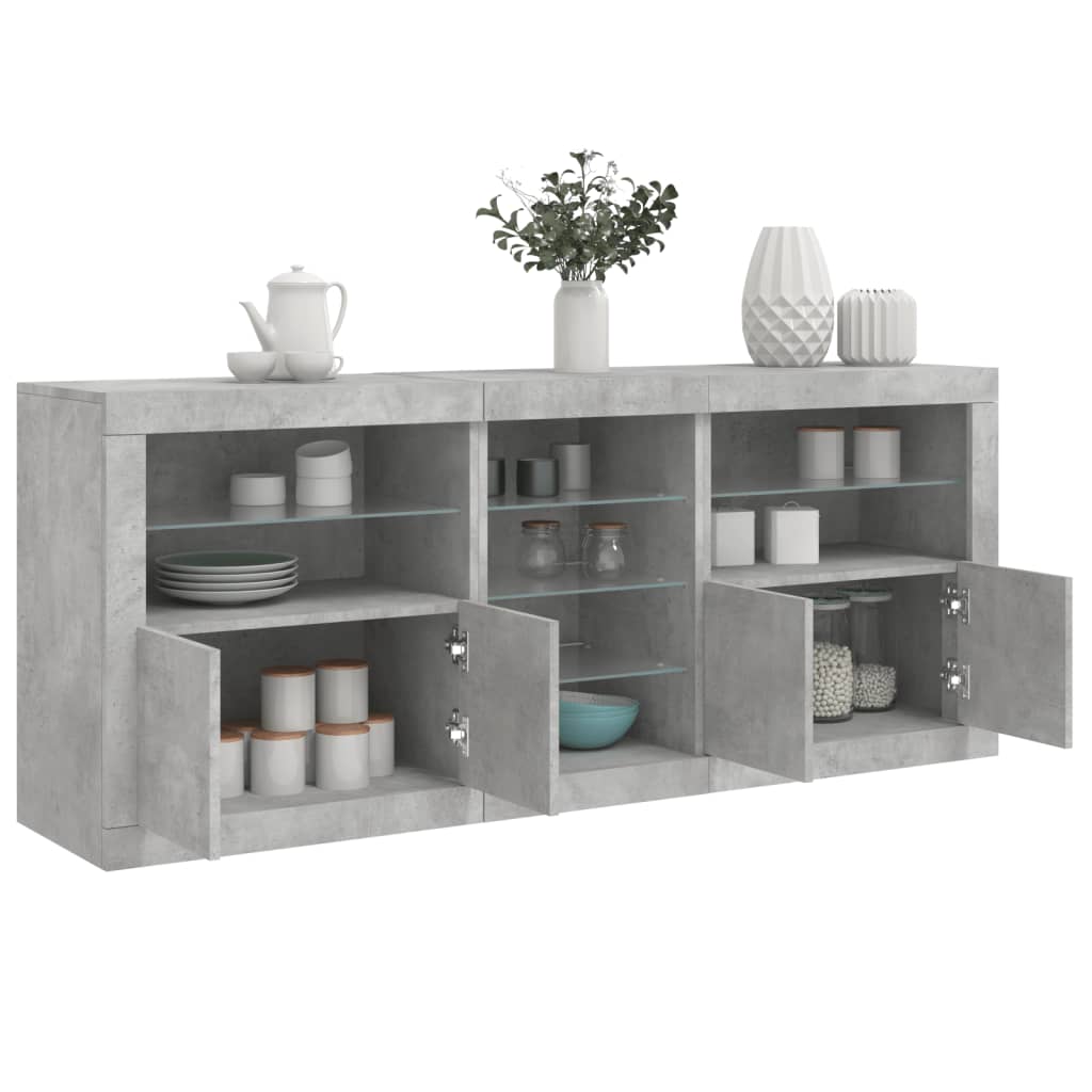 Komoda s LED svjetlima siva boja betona 162 x 37 x 67 cm