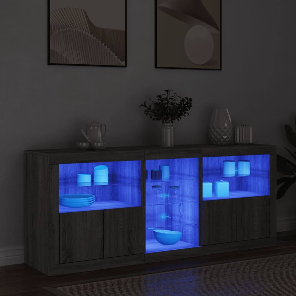 Komoda s LED svjetlima boja sivog hrasta 162 x 37 x 67 cm