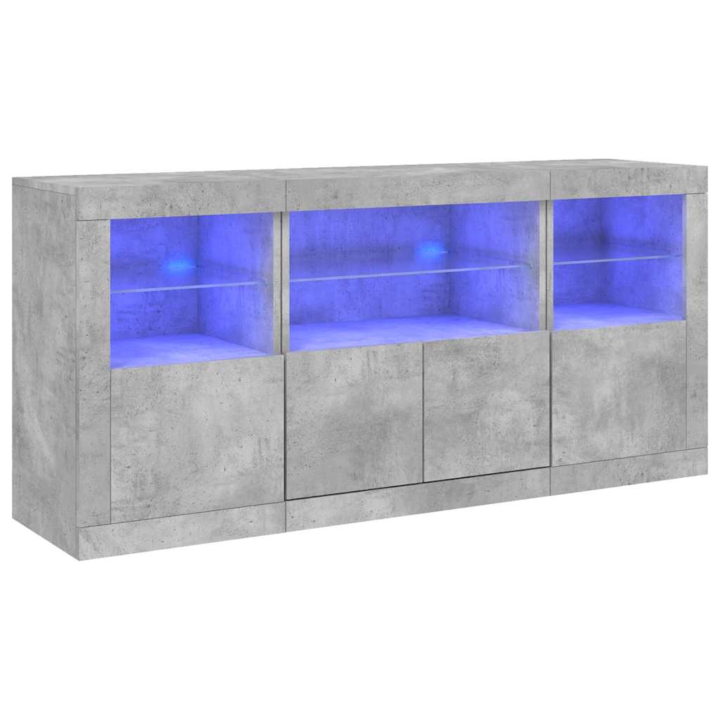 Komoda s LED svjetlima siva boja betona 142,5x37x67 cm