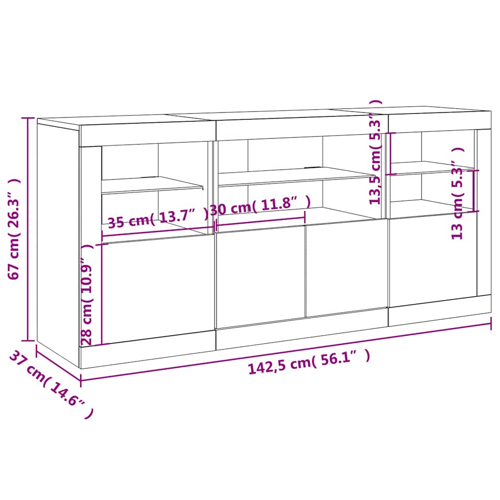 Komoda s LED svjetlima siva boja betona 142,5x37x67 cm