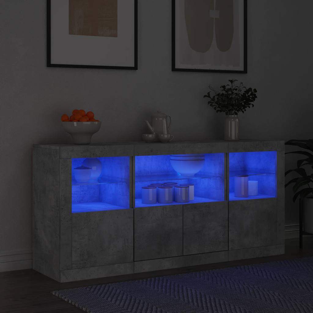 Komoda s LED svjetlima siva boja betona 142,5x37x67 cm