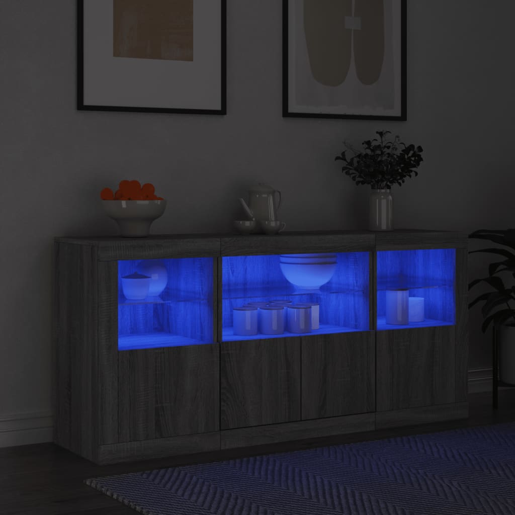 Komoda s LED svjetlima boja sivog hrasta 142,5x37x67 cm