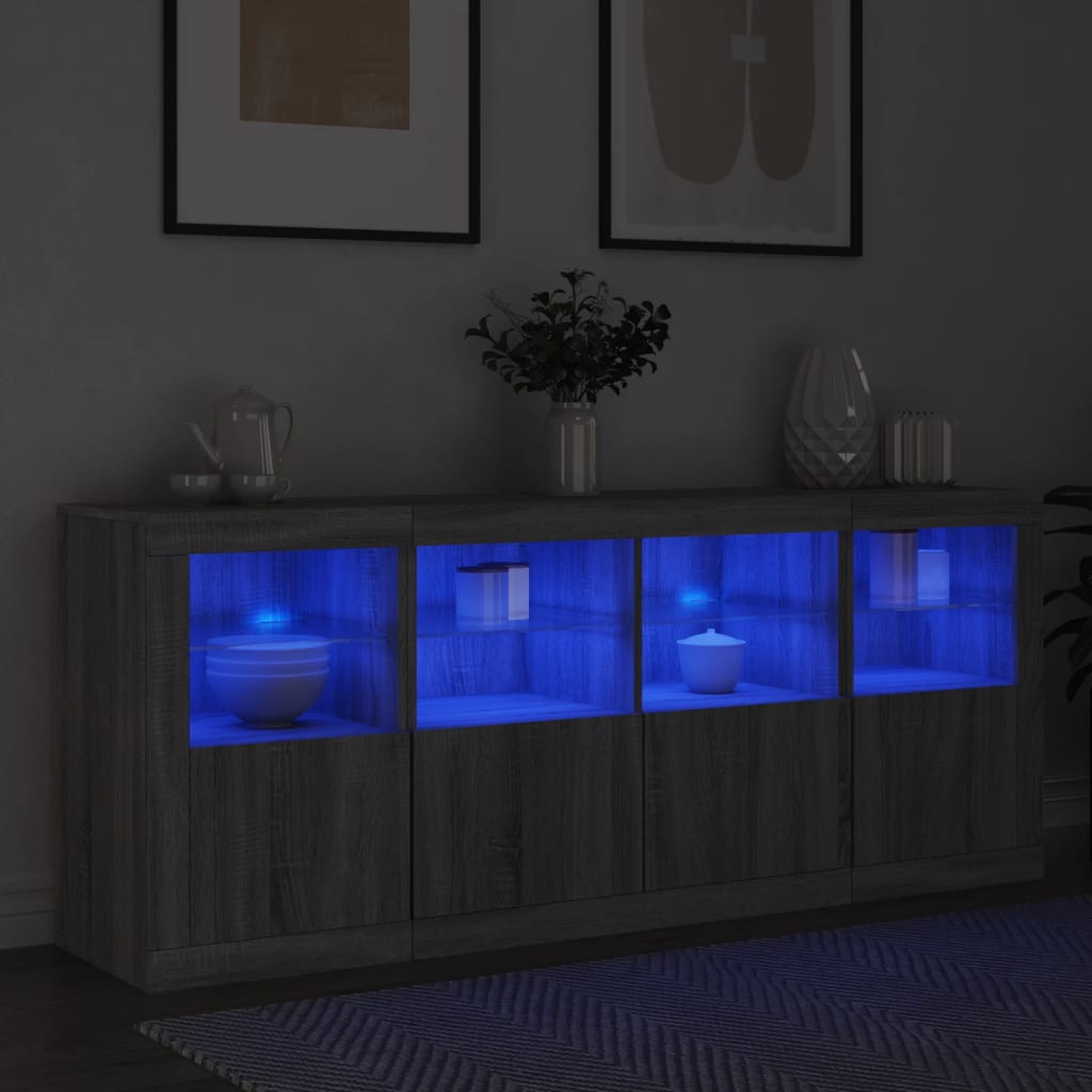 Komoda s LED svjetlima boja sivog hrasta 163x37x67 cm