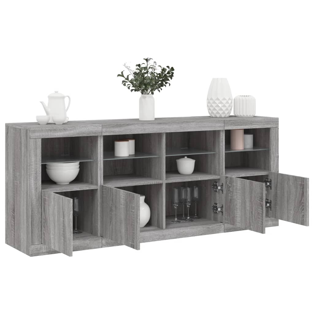Komoda s LED svjetlima boja sivog hrasta 163x37x67 cm