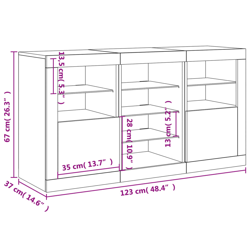 Komoda s LED svjetlima bijela 123 x 37 x 67 cm