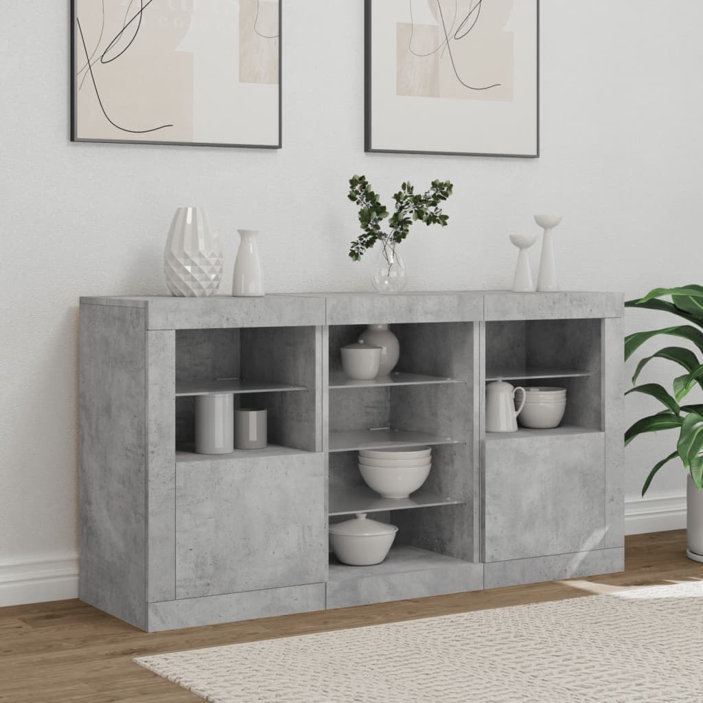 Komoda s LED svjetlima siva boja betona 123x37x67 cm