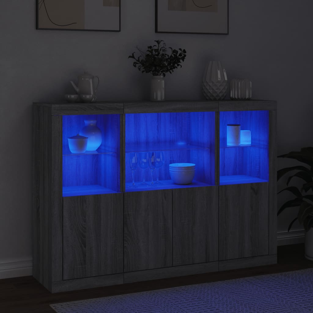 Komode s LED svjetlima 3 kom boja sivog hrasta