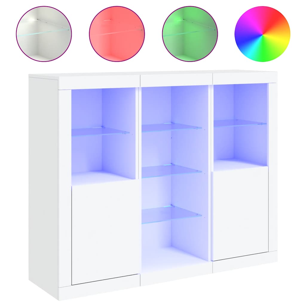 Komode s LED svjetlima 3 kom bijele od konstruiranog drva
